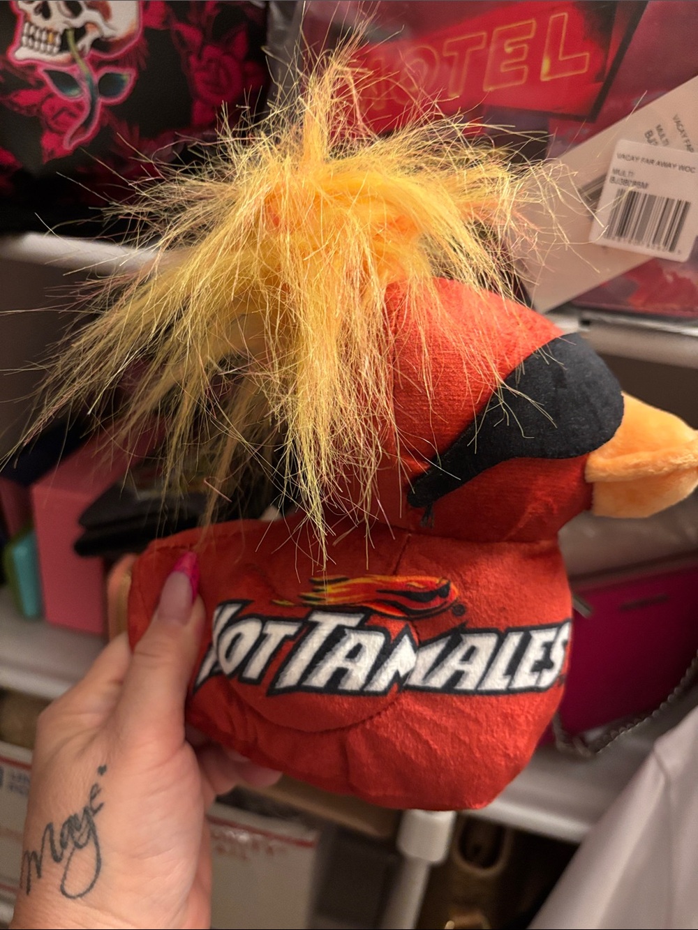 Hot Tamali Duck Plush with Black Mask and Yellow Tuft - Picture 3 of 3